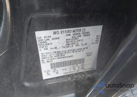 2004 Ford F-150 Xlt from USA, damaged, VIN 1FTRW12W04KD23892